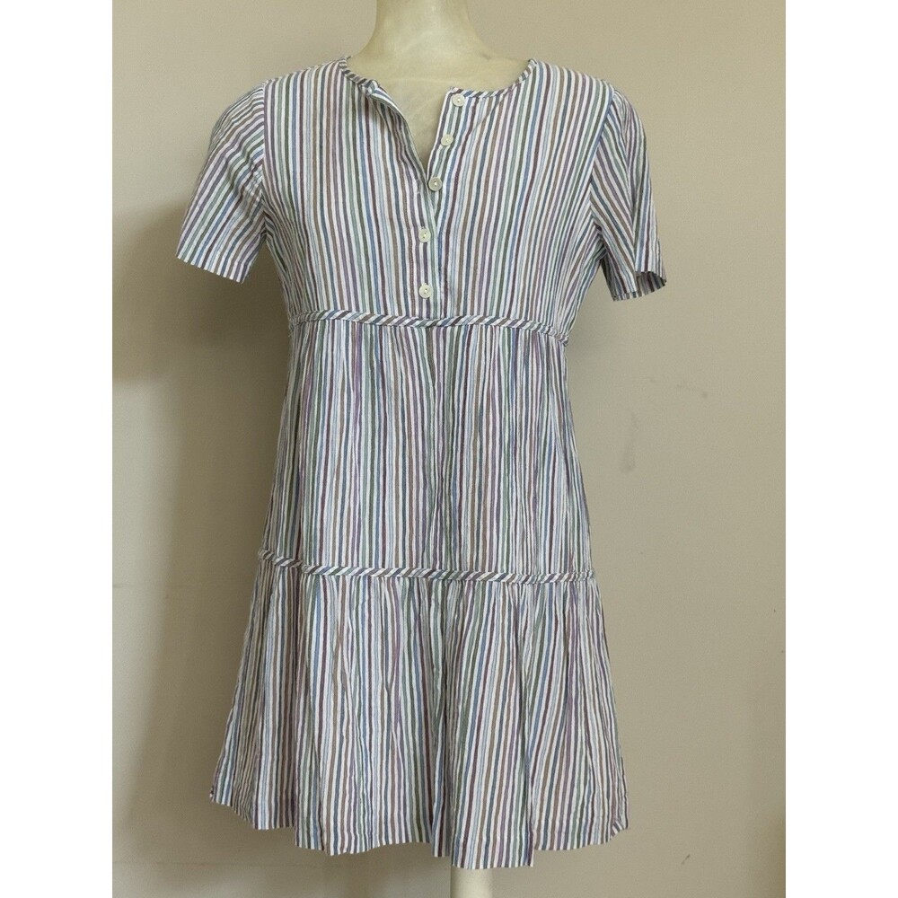 Madewell Women's Striped Tiered Mini Dress Purple Blue Size XS 100% Cotton